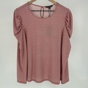 "NWT" Adrianna Papell Pleated Long‎ Sleeve Knit Red Geomoetric Top- Size Large